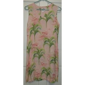 Peppermint Bay Women's Sz M Pink Palm Trees Tropical Sleeveless Sundress Beachy